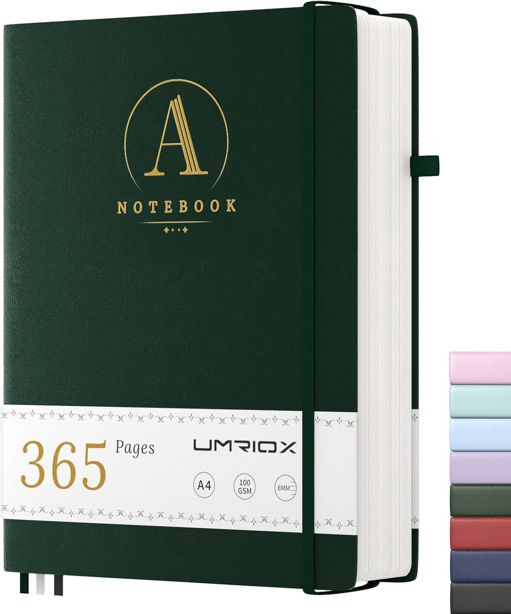 SnelShoppen - A4 Lined Notebook Hardcover - 365 Pagina's, 100gsm Dikte, Notitieboek voor School, Kantoor en Persoonlijk Gebruik, 21.8 x 28cm - Groen