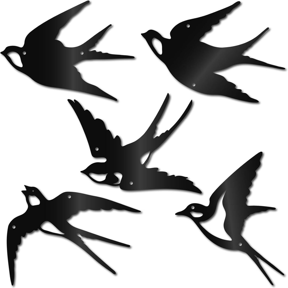 SnelShoppen - 5 Pcs Swallow Wanddecoratie Metaal, IJzeren Wanddisplay, Hangdecoratie voor Woonkamer, Slaapkamer, Keuken, Tuin, Kerst en Thanksgiving