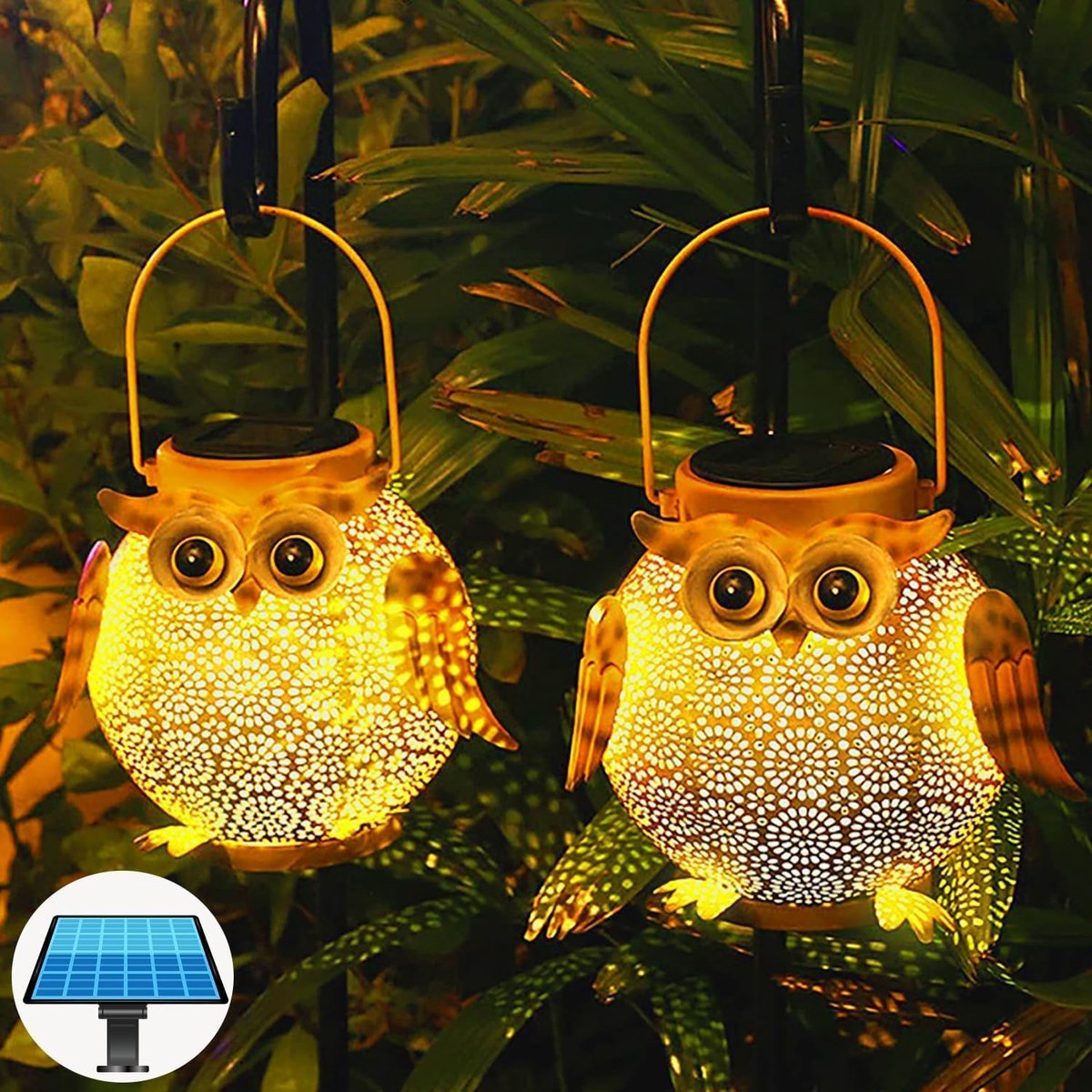 SnelShoppen - 2 Stuks Solar Tuinverlichting Uilvorm LED Buitenlamp IP44 Waterdicht Tuinlantaarn Decoratieve Hanglamp voor Tuin Balkon Porch Patio Gras