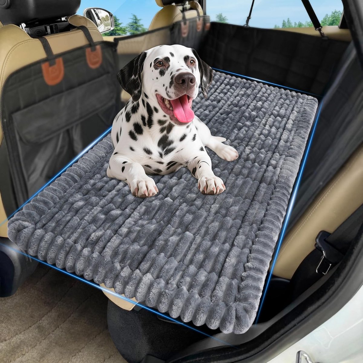 SnelShoppen - Hondenmat Achterbank voor Grote Honden, Dikke Anti-slip Autokussen, Zacht Flanel, 50 x 24.5 x 1 inch, Donkergrijs, Ideaal voor Auto, Rei