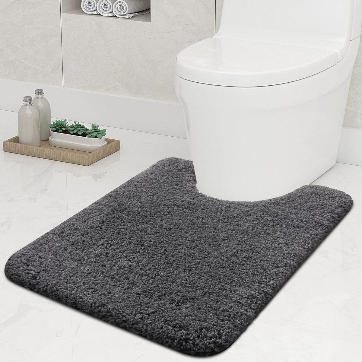SnelShoppen - Non-slip Soft Mat Toilet met Cutout 51 x 61 cm, Absorberende Badmat, Wasbare Toiletmat, Grijs, Voor Thuisgebruik