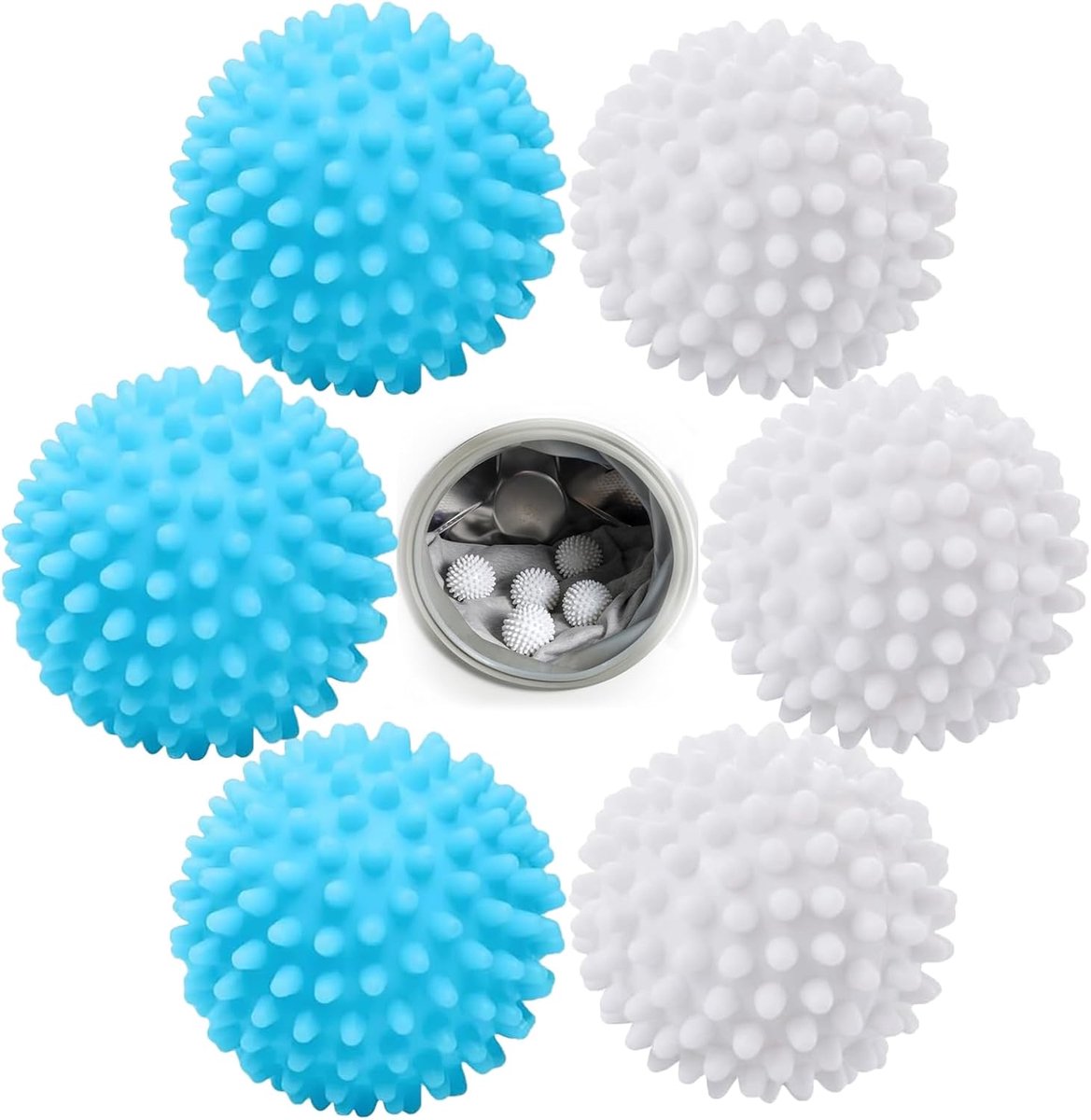 SnelShoppen - Droogballen 6 Stuks Tumble Dryer Balls voor Wasdroger, Wasballen voor Wasmachine, Duurzaam PVC, Blauw-Wit, Herbruikbaar, Voor Schone Kle