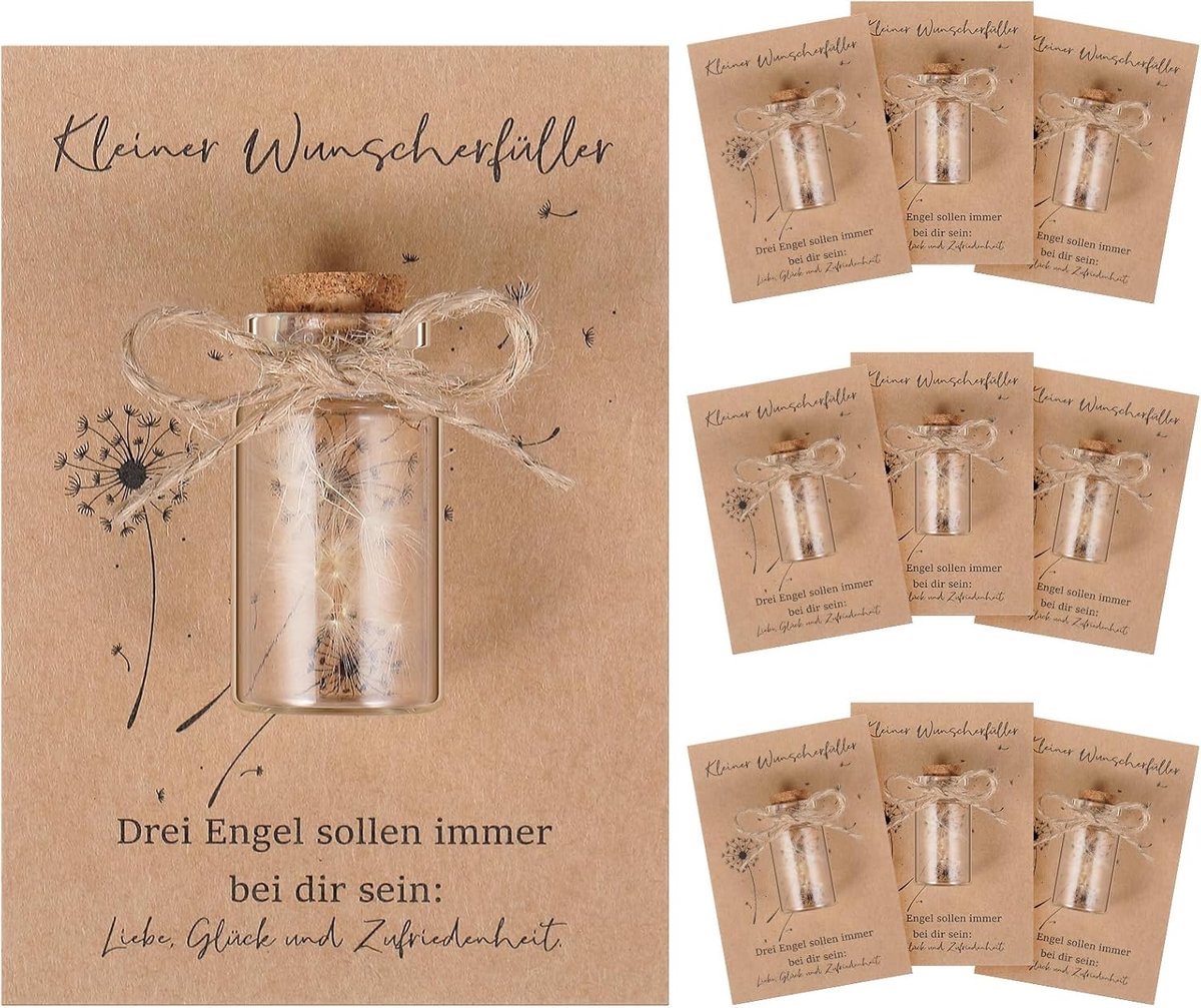 SnelShoppen - 10 Sets Dandelion Gelukscadeaus in Glas met Kaart - Gelukscharms voor Verjaardagen, Bruiloften, Communies en Kerst - Perfect voor Famili