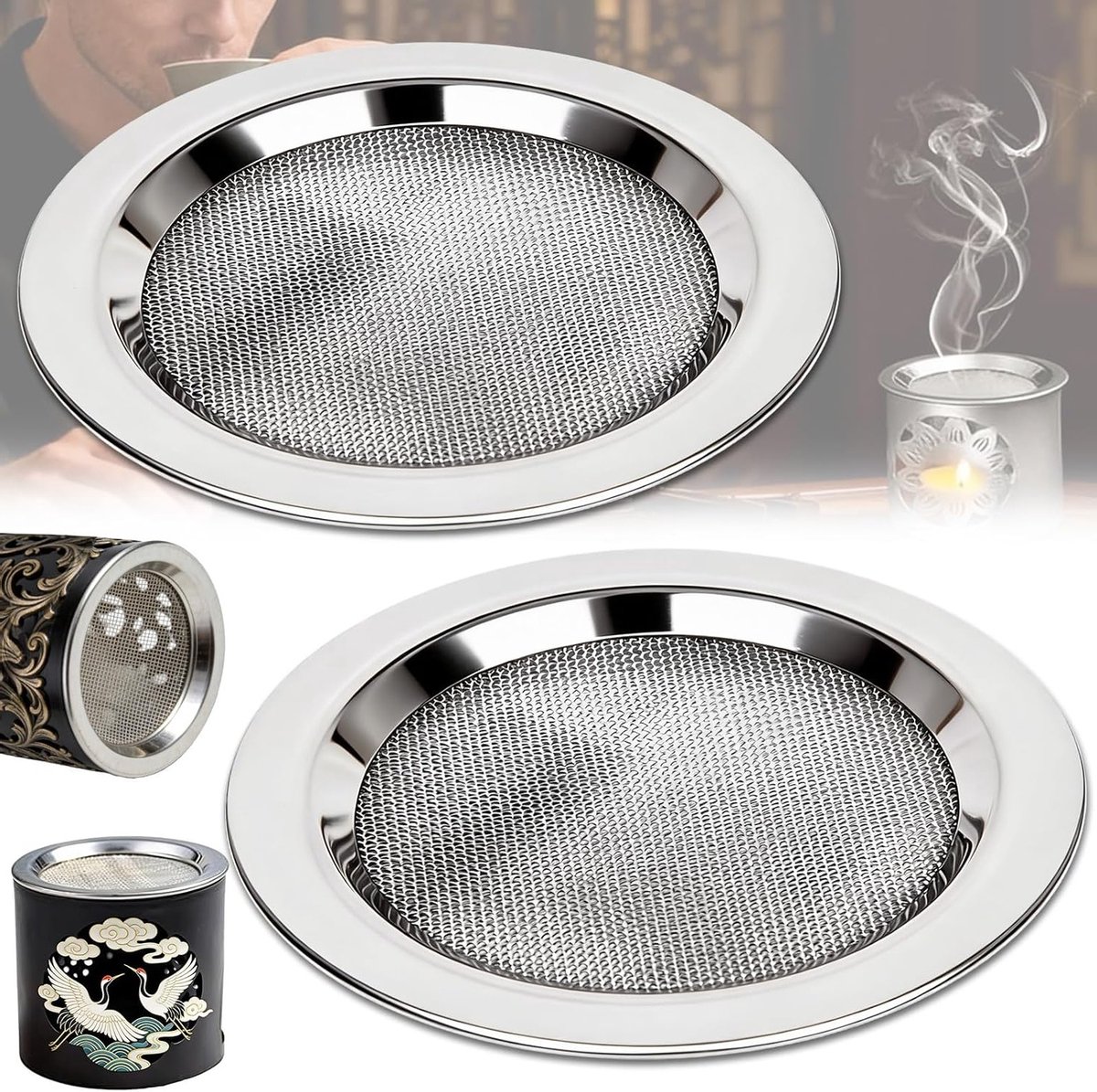 Set van 2 RVS Zeefjes voor Wierookbrander - Fijne Zeef voor Wierook en Olie, Perfect voor Meditatie en Thuisgebruik