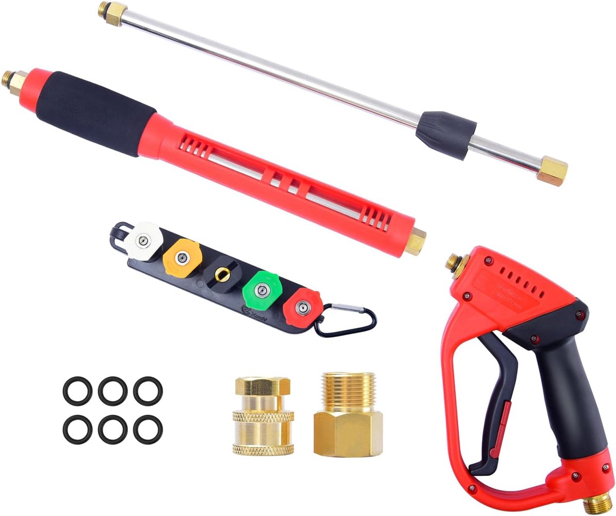 SnelShoppen - High Pressure Wasgun met Lange Lance 5000PSI, 5 Nozzles, 38cm Vervangingsstang, 1/4 inch Quick Connect, M22 14mm Aansluiting, Auto Jetwa