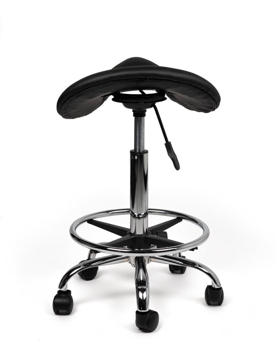 Zadelkruk Zwart – Ergonomische Zadelstoel met Wielen – Verstelbare Werkkruk voor Salon, Kappers & Thuisgebruik - Zithoogte 50-68cm - met Voetsteun