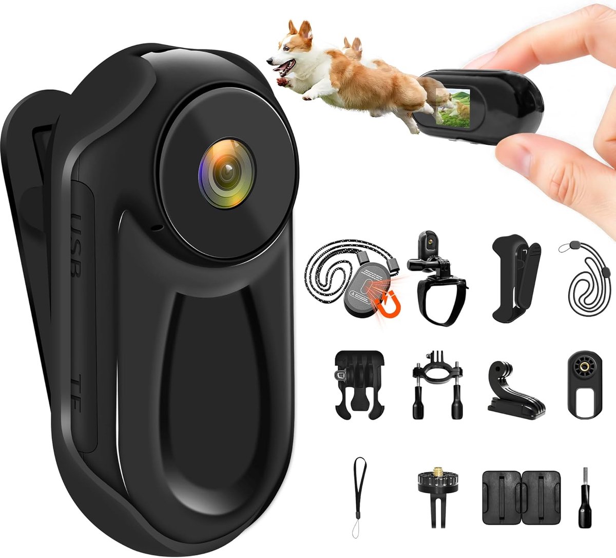 SnelShoppen - Mini Action Camera 1080P Body Cam met 0.85 Inch Display, Draagbare Motorfiets Camera, Multi-Function Outdoor POV Camera, Lichte 27g Acti
