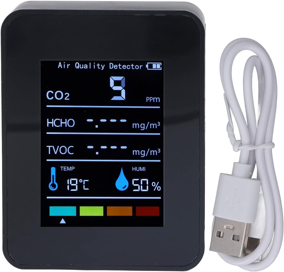 SnelShoppen - Air Quality Meter CO2 Meter Luchtkwaliteitsmonitor LCD TVOC HCHO Temperatuur Vochtigheid Detector voor Thuis, Kantoor, Camping