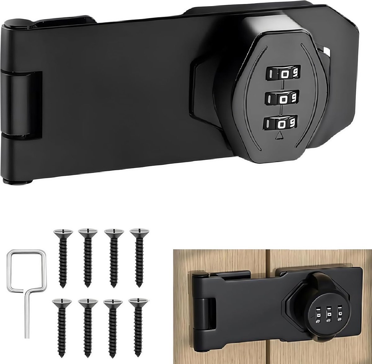 SnelShoppen - Cabinet Lock, Beveiligingsslot, 3-Cijferige Combinatieslot 10 cm voor Kasten, Garderobes, Huisdieren Deuren, Brievenbussen, Lades (Zwart