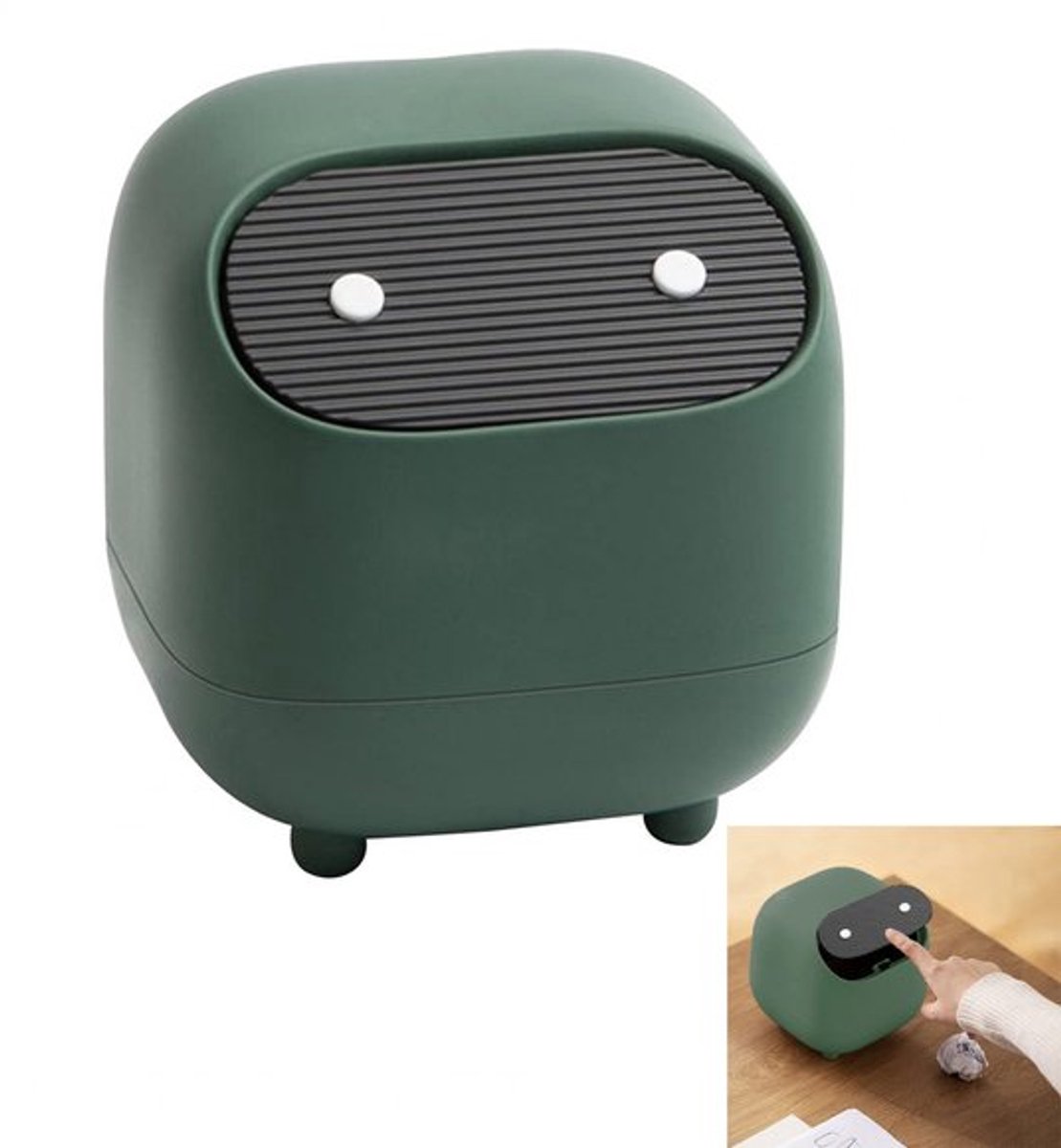 Mini prullenbak met deksel - Bureauprullenbak - Compact en draagbaar - Prullenbak met drukknop - Perfect voor wastafels in de badkamer, bureaus, kantoren of salontafels - Groen