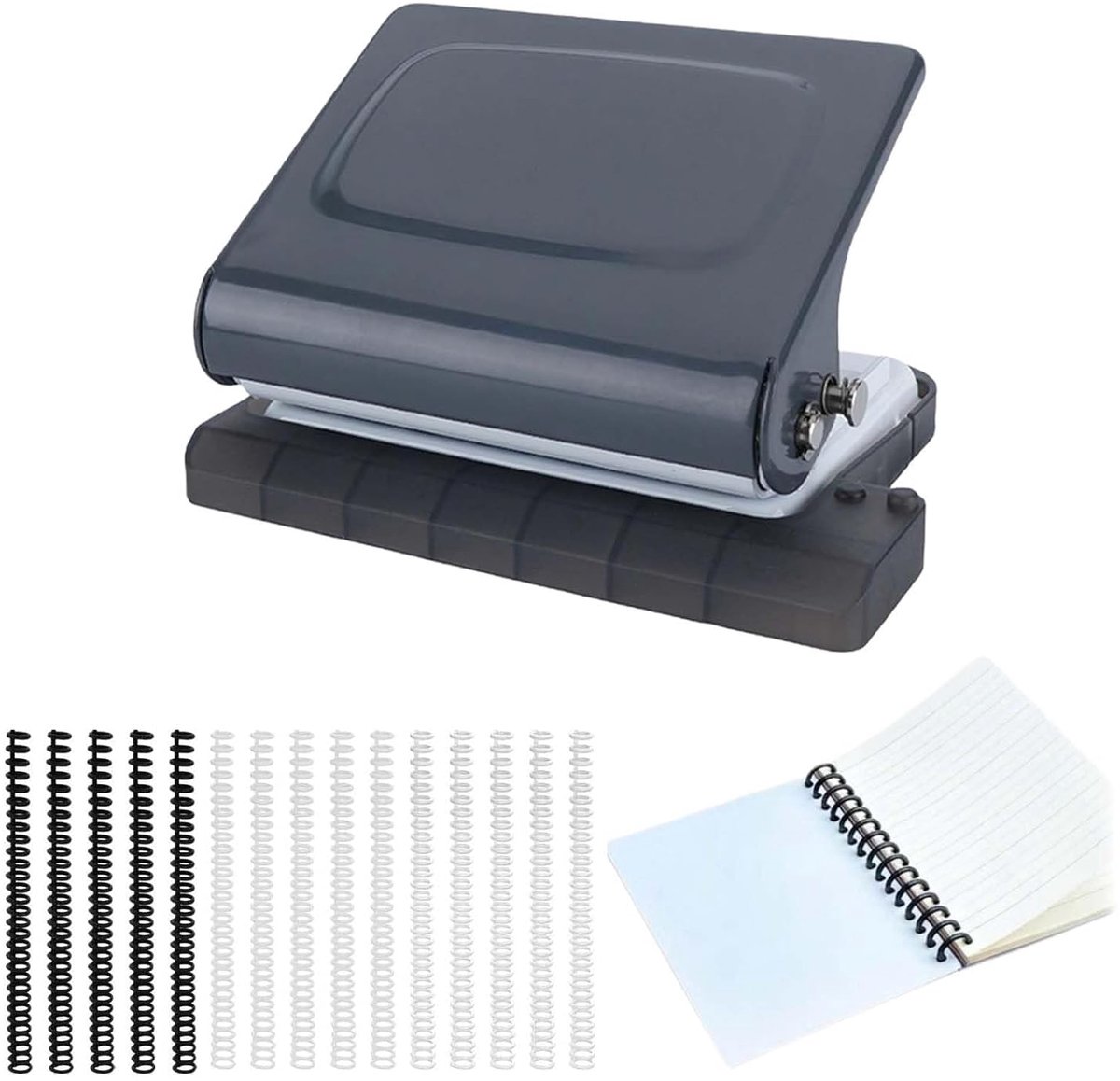 SnelShoppen - Paper Punch, Handmatige Binding Machine, 15 Kleurige Ringbanden, Metalen Paper Puncher voor A4, Creatief en Draagbaar, Voor Notities en