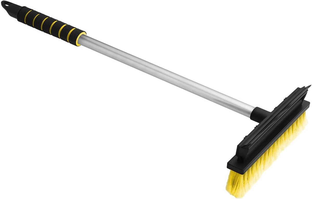 SnelShoppen - ToM PaR 2 in 1 Auto Schoonmaakborstel met Rubber Wiper | Ergonomische Handgreep | Duurzame Haren | 66cm | Geel | Voor Efficiënte Verwijd