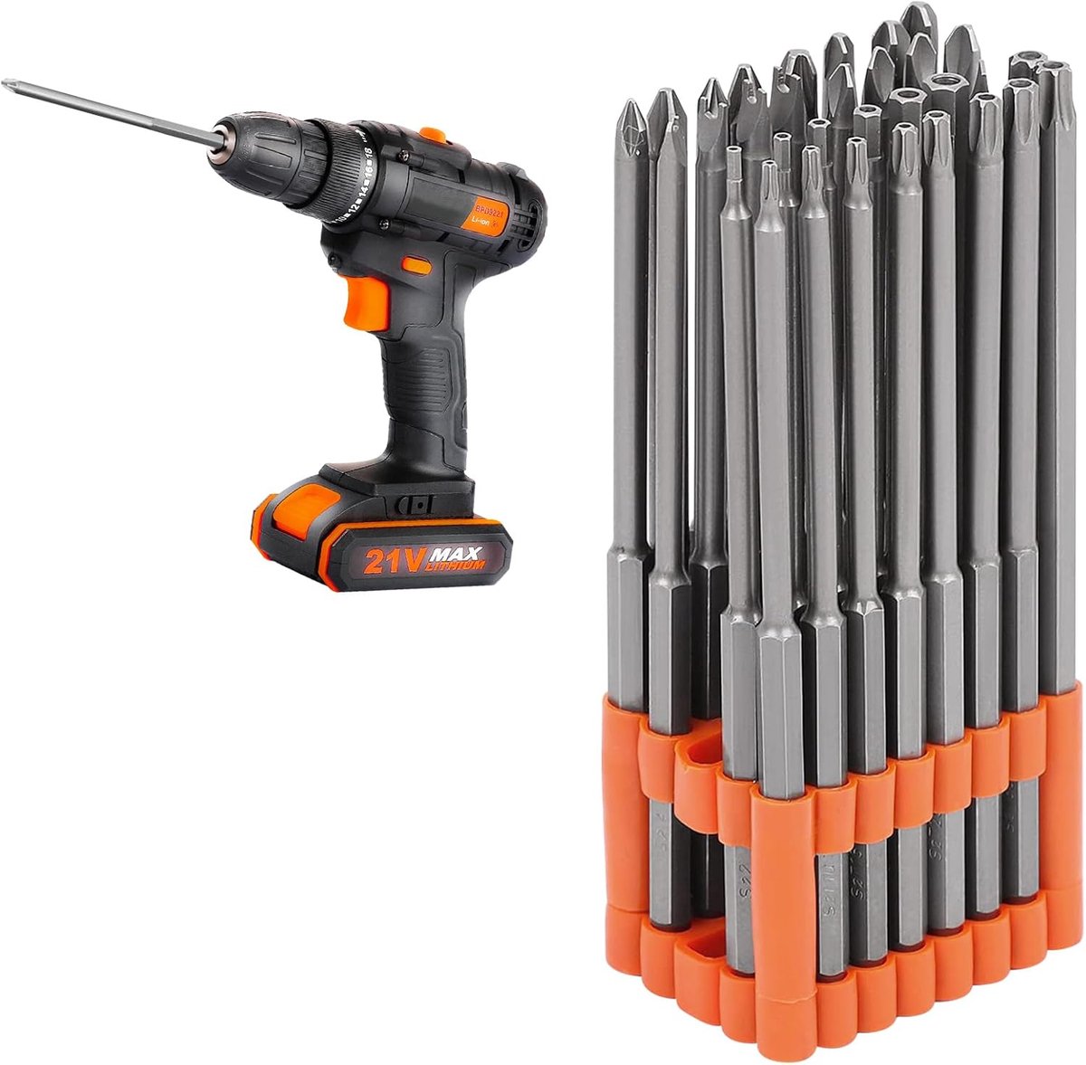 SnelShoppen - Set van 32 Schroefbits, Lange 150 mm, S2 Staal, Inclusief Torx, Phillips, Hexagon, Plat en Dubbel, Met Opslaghouder, Geschikt voor Boorm