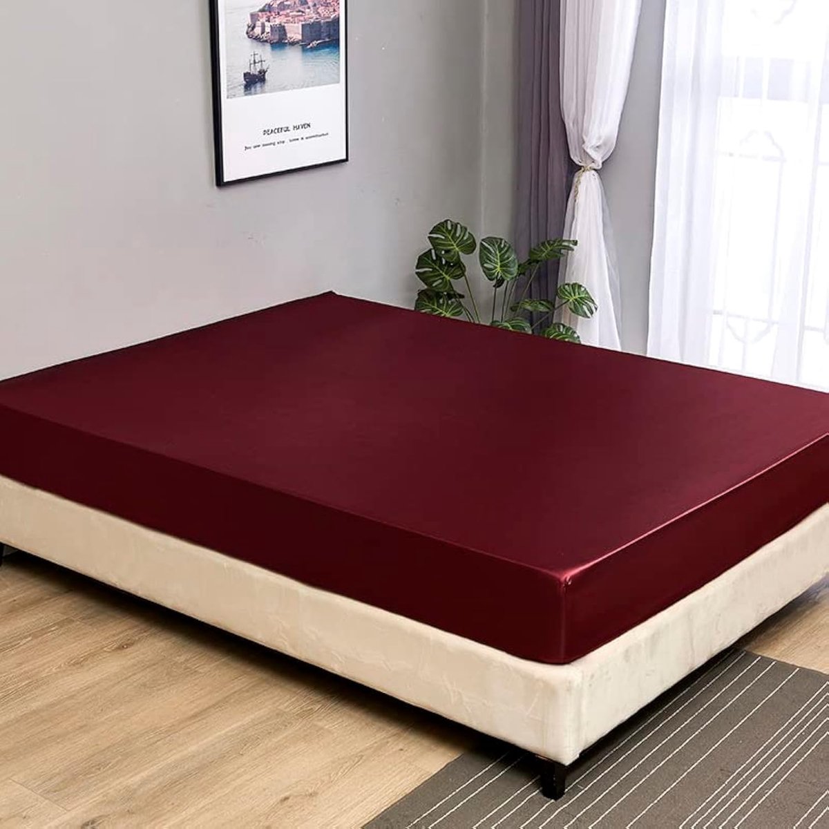 SnelShoppen - Luxury Silk Satin Fitted Sheet 12 inch - Hypoallergenic Single Bedlaken voor Huidverzorging - Burgundy - Ultra Zacht en Duurzaam Polyest