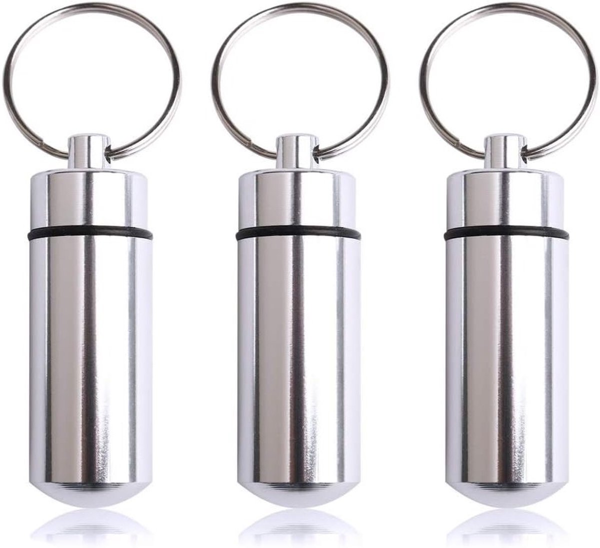 3 Stuks Waterdichte Pillendoos Sleutelhanger, Capsule Pillendoos voor Buiten, Aluminium Tablet Box Sleutelhanger met Veilige Sluiting