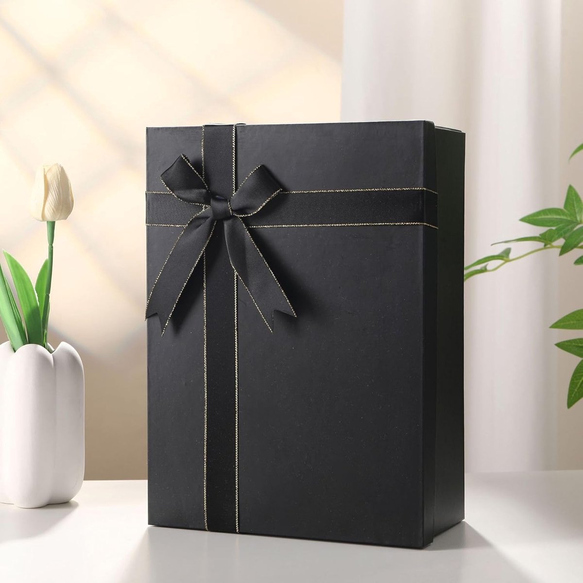 SnelShoppen - Herbruikbare Cadeaubox met Strik - Luxe Zwarte Cadeauverpakking 22.5 x 16 x 8.5 cm - Perfect voor Feestdagen, Verjaardagen en Speciale G