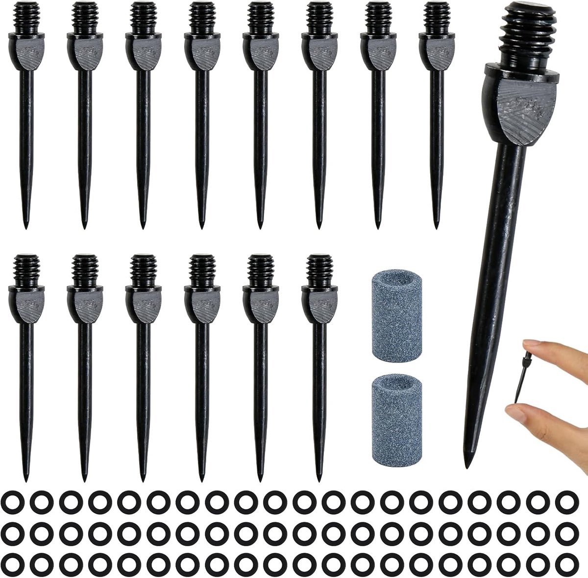 SnelShoppen - Set van 15 Stalen Dartpunten van Koper met 30 Rubberen Ringen en 2 Dartpunten - Professionele 2BA Schroefdraad Dartaccessoires voor Trai