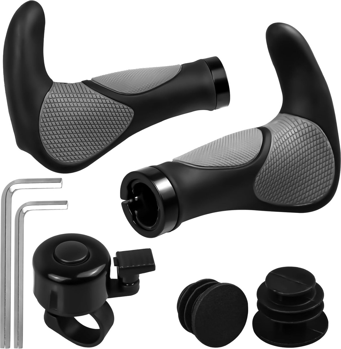SnelShoppen - Ergonomische Rietegio Fietshandvatten en Fietsbel - 2-zijdige Lock-on Ontwerp - Non-Slip Bullhorn Handvatten voor 22 mm Fietsen, Mountai