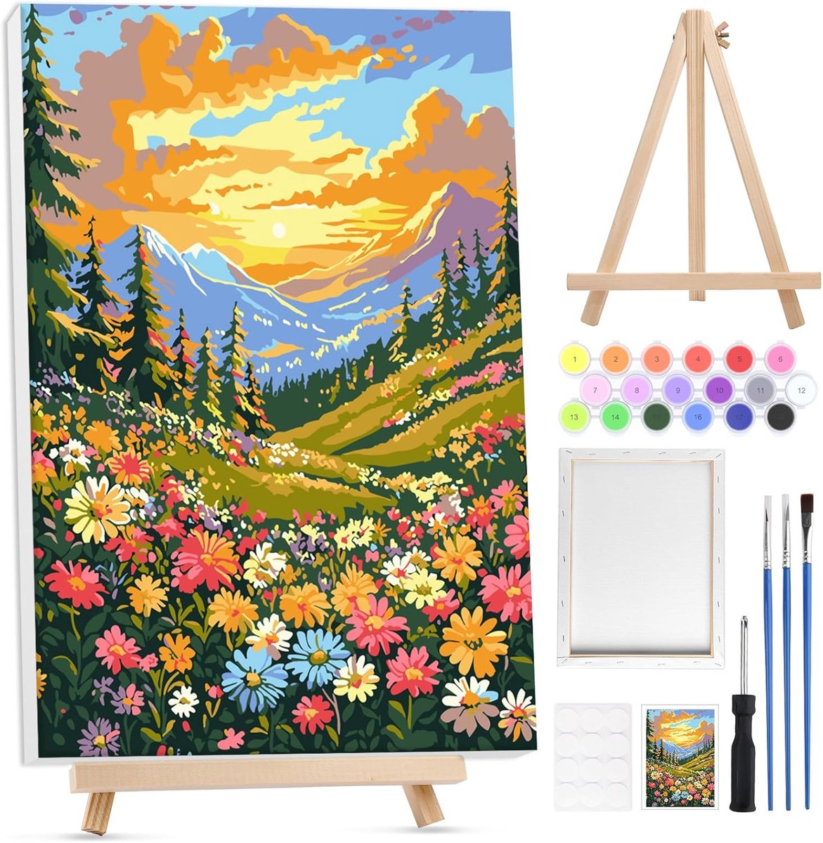 SnelShoppen - Schilderen op Nummer voor Volwassenen met Houten Lijst en Easel, Landschap Schilderij Starterset, Creatieve Hobby's voor Vrouwen, Perfec