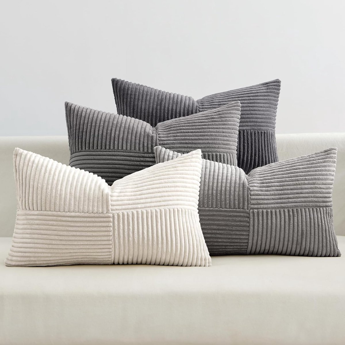 SnelShoppen - Set van 4 Corduroy Kussenhoezen 30x50cm - Patchwork Decoratieve Kussenhoezen voor Bank, Stoel, Thuis - Chic en Praktisch met Onzichtbare