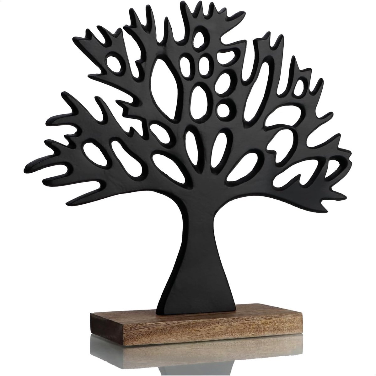 SnelShoppen - Decoratieve Boomstandaard - Metaal met Mango Houten Basis - Levensboom - Modern Interieur - Cadeau voor elke Gelegenheid - Zwart