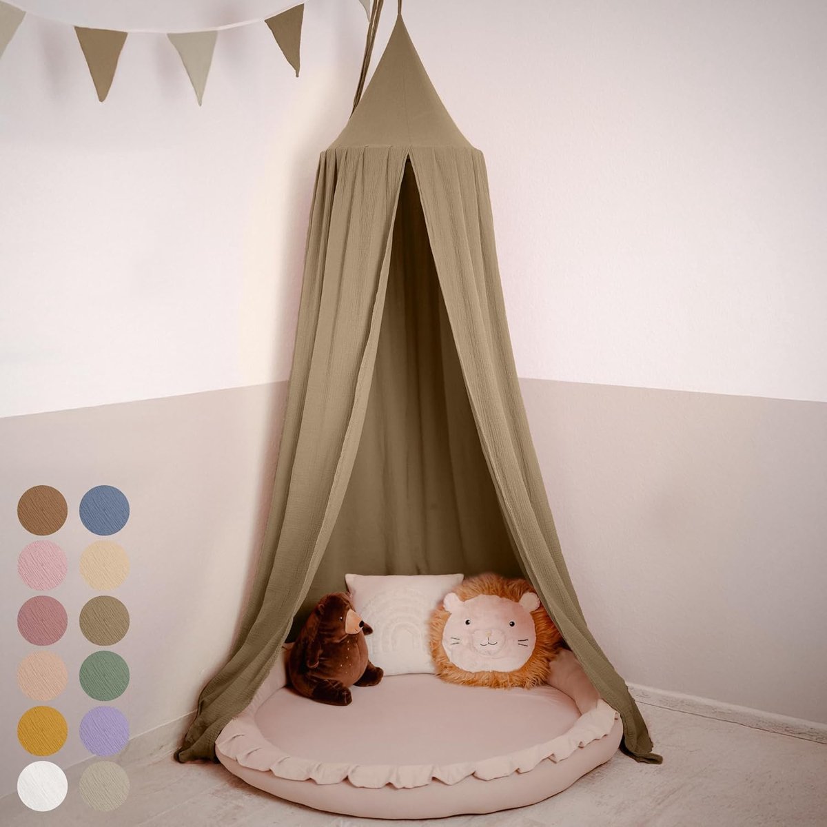 SnelShoppen - Bed Canopy Kinderen in 12 Kleuren - 100% Katoenen Muslin Handgemaakt - Babybedgordijn voor Jongens en Meisjes - Decoratie voor Kinderkam