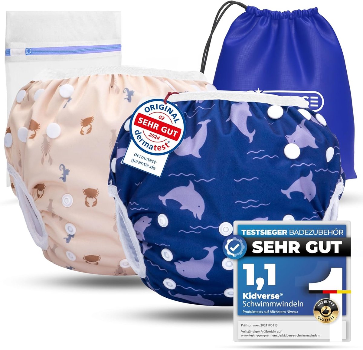 SnelShoppen - Set van 2 Herbruikbare Baby Zwemluier 0-3 Jaar - Huidvriendelijk, Absorberend, Inclusief Opbergtas & Wasnet - Perfect voor Zwemmen en Va