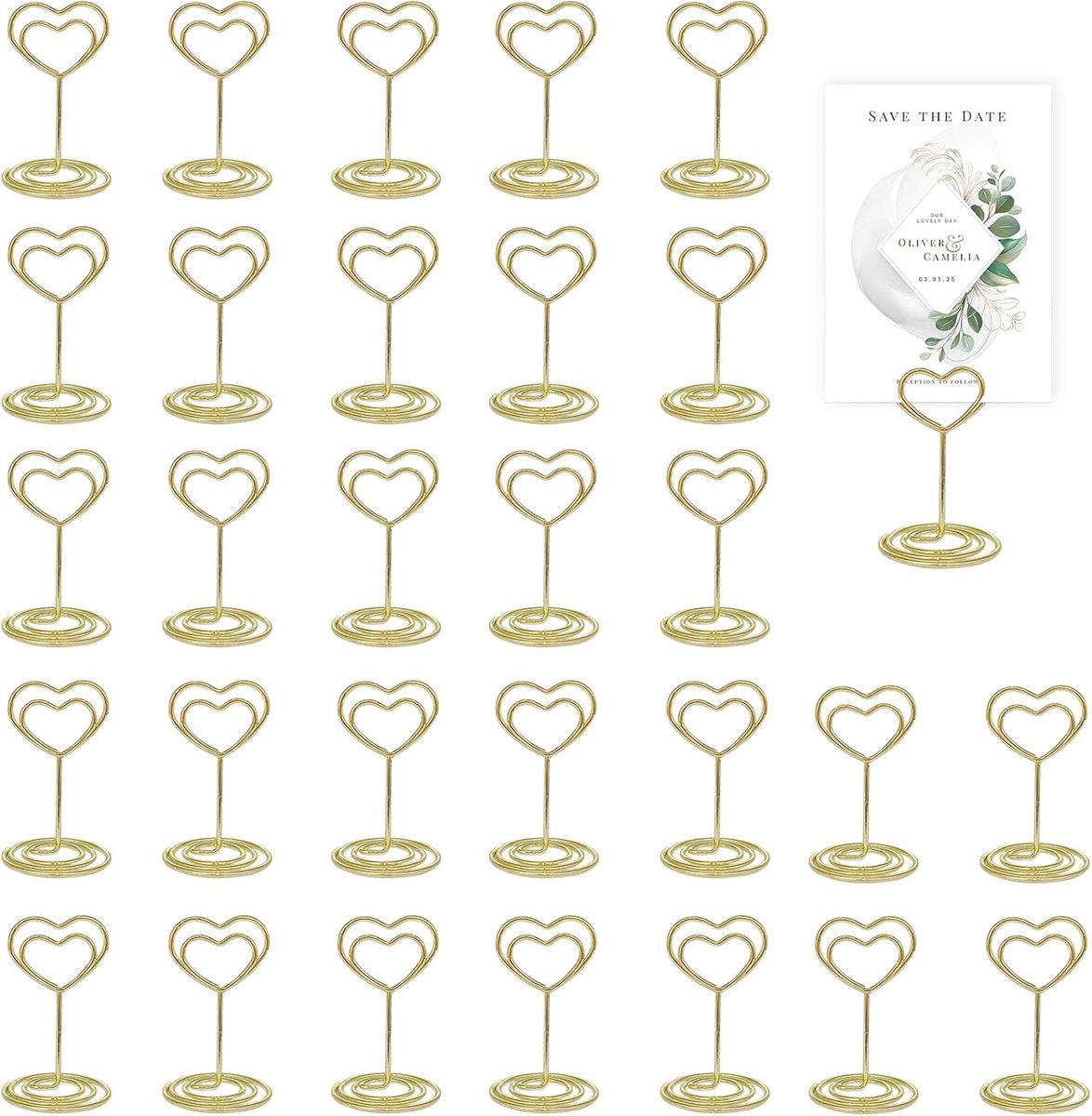 SnelShoppen - 30 Stuks Hartvormige Tafel Kaarthouders - Gouden Foto Menu Houder - Perfect voor Bruiloften, Feesten, Restaurants, Kerst - 5cm Hoog, 3.2