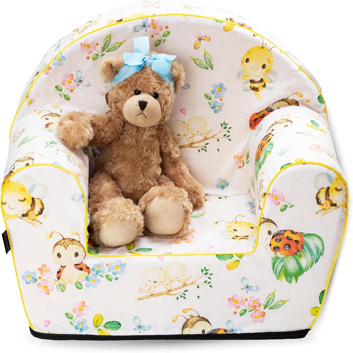 SnelShoppen - Foam Hoofdkussen Cover voor Kinderstoel, Handgemaakt van 100% Katoen, Geschikt voor Hoofdkussen 51 x 34 x 42 cm, Vrolijke Lieveheersbees