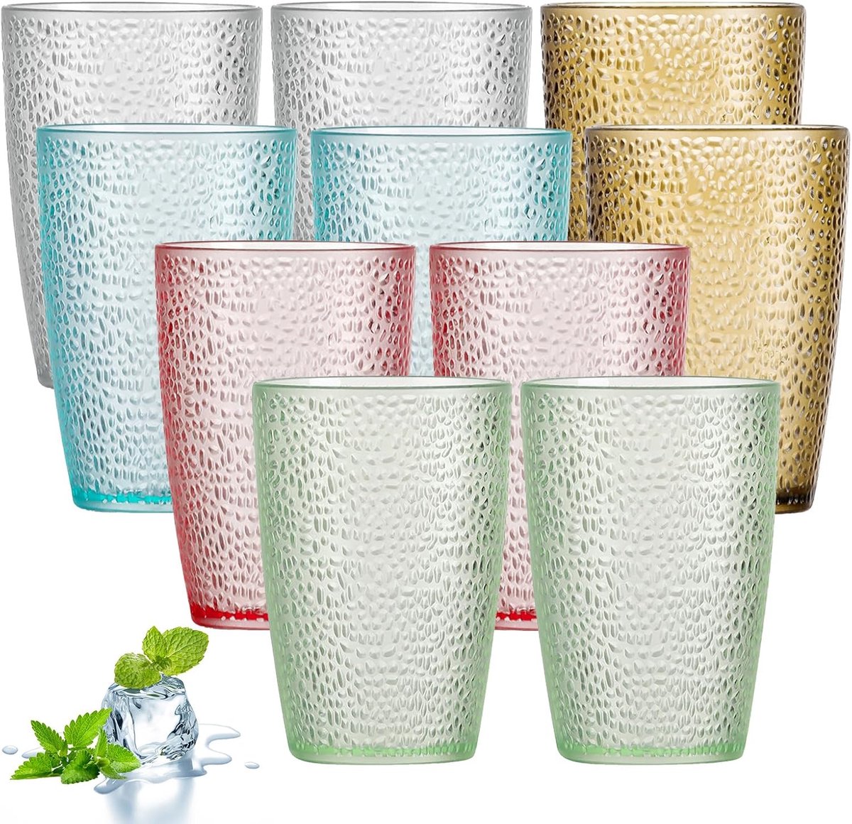 SnelShoppen - Set van 10 Acrylic Drinkglazen 380ml - Duurzame Plastic Tumbler Glazen - Herbruikbare Waterglazen voor Thuis, Bar, Restaurant en Buitena