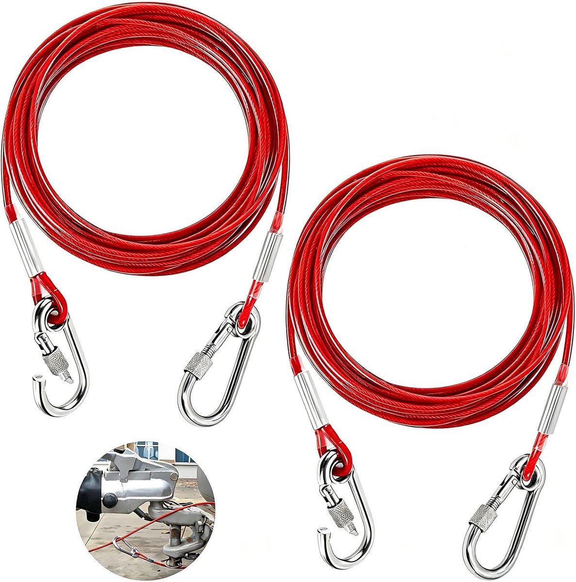 SnelShoppen - 2pcs Remkabel Trailer, Robuuste Breek Kabel voor Trailers en Caravans, Lang, PVC Gecoat, Rood, Geschikt voor Defecte Voertuigen