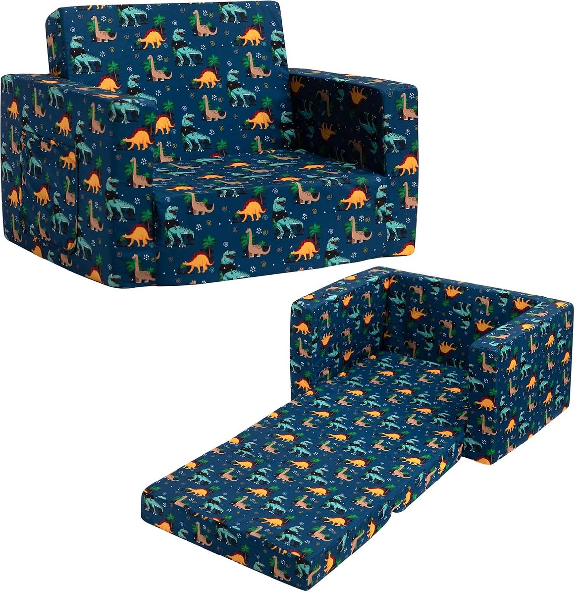 SnelShoppen - Kinderen Armchair en Sofa Bed, 2-in-1 Vouwbare Kinderbank voor Kinderkamer, Sherpa Stof, Perfect voor Meisjes en Jongens, Donkerblauw +