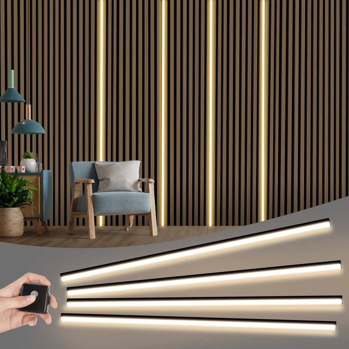 SnelShoppen - Dimmable LED Acoustic Panel 240cm - Snijbare Akoestische Panelen met Verlichting - Zwart - Ideaal voor Planken, Kasten en Decoratie