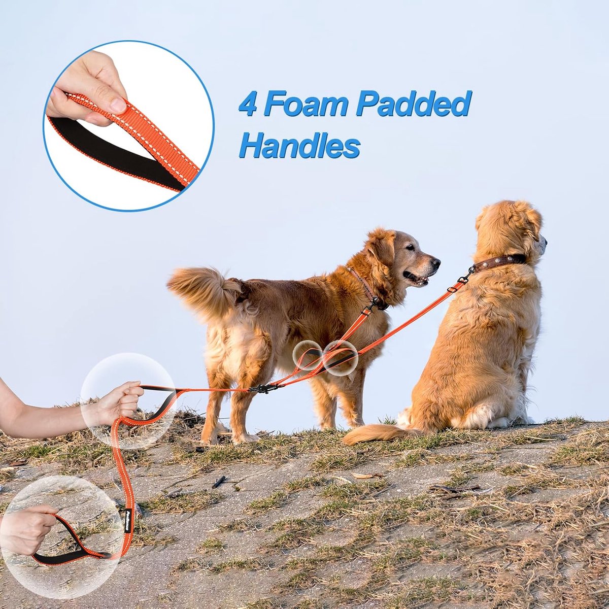 SnelShoppen - Double Dog Leash, Geen Verstrikkingen, Reflecterende Hondenriem met 4 Comfortabele Gevoerde Handvaten, Inclusief Opvouwbare Kom en Poepz