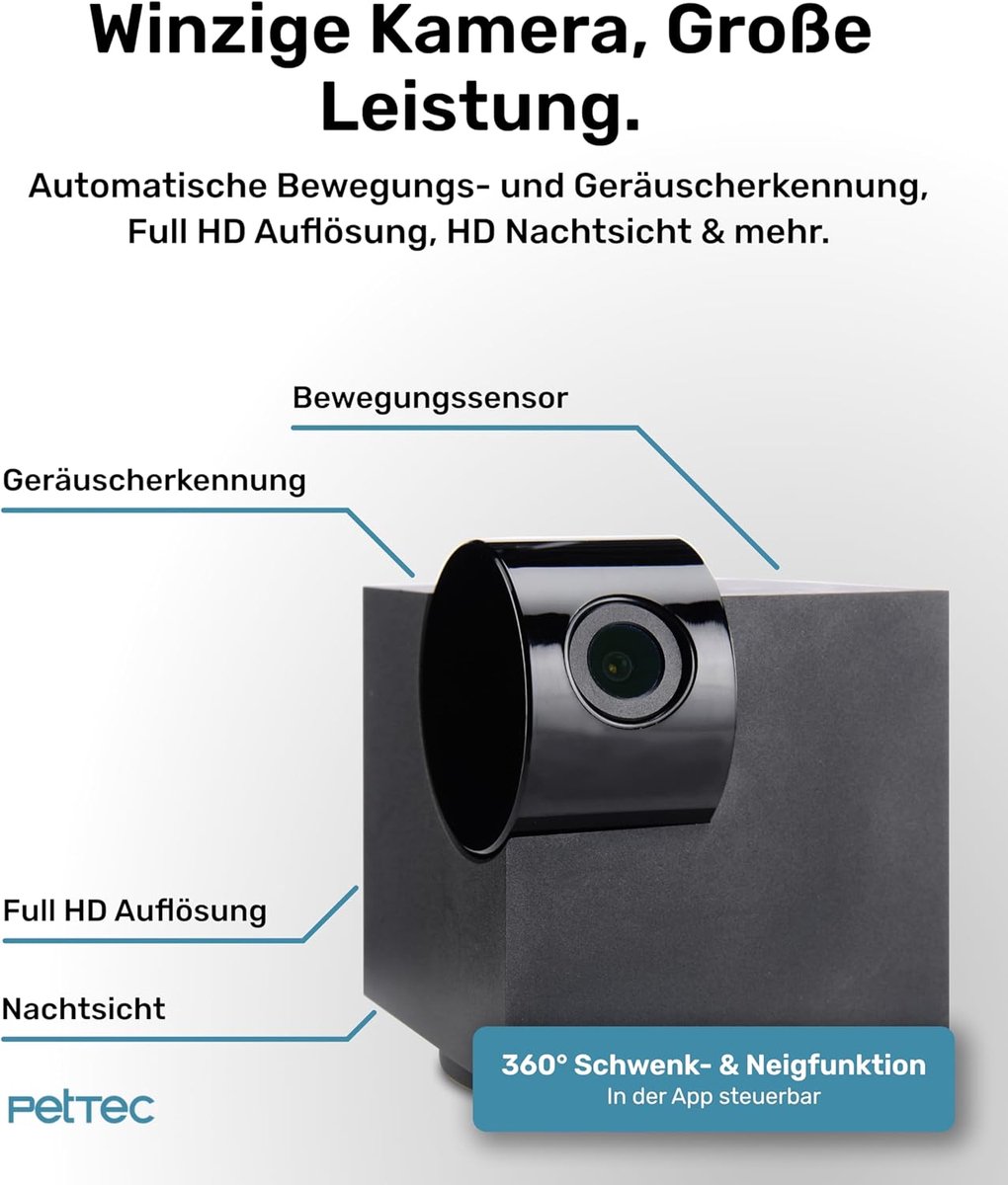 SnelShoppen - Pet Camera Full HD 360° WiFi met Nachtzicht en Geluidsdetectie voor Huisdier, Hond, Baby, Beveiliging, Opnemen en Delen via App (iOS/And