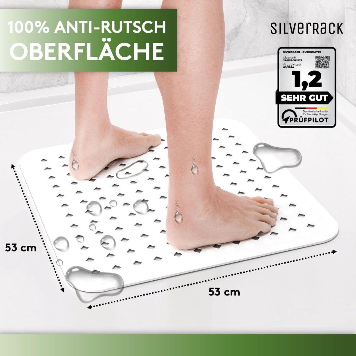 SnelShoppen - Antislip Douchemattenset, Wasbaar, Schimmelbestendig, 53 x 53 cm, Kindveilig, BPA-vrij, Witte Douchemattenset voor Kinderen