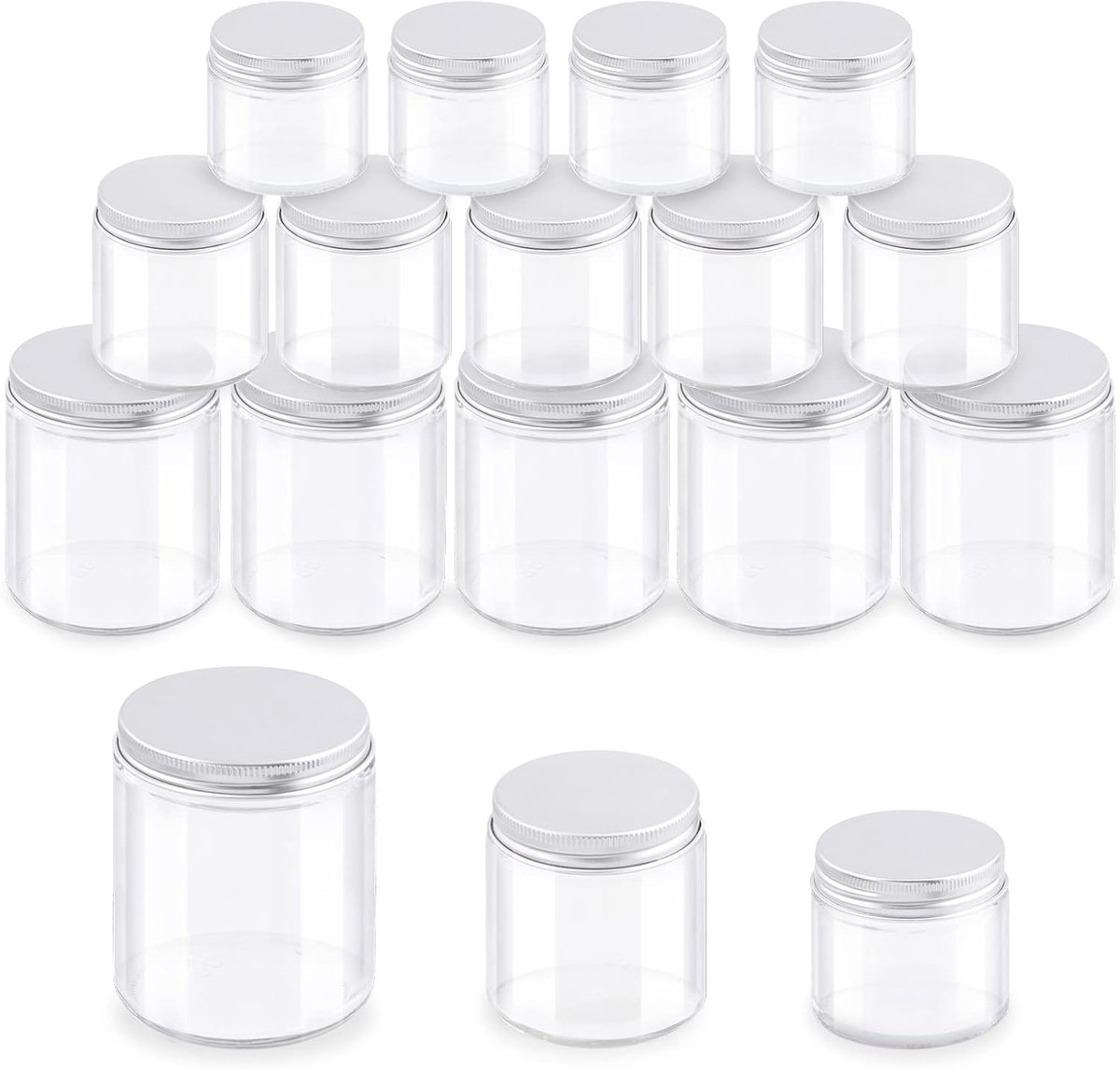 SnelShoppen - 12-delige set glazen potjes 60ml, 120ml, 240ml met deksel - ronde doorzichtige glazen potten voor het opslaan van crèmes, cosmetica en l