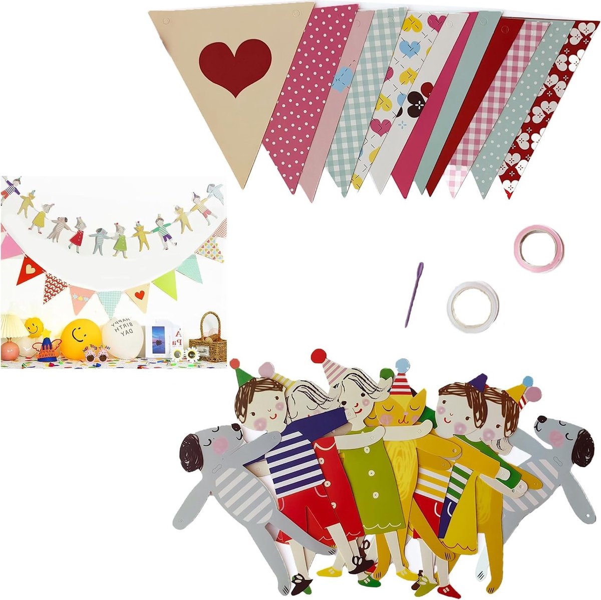 Happy Birthday Garland for Birthday, 1 Piece of Each Triangle, Pull Flag and Colorful Flag, Suitable for Children's - ShopVlot