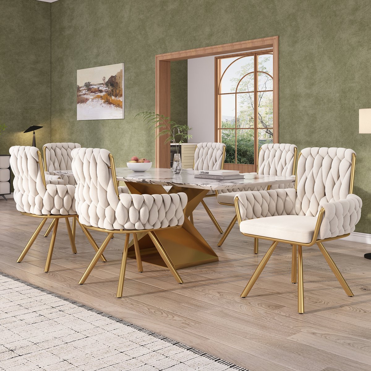 Fluwelen eetkamerstoel - Set Van 6 - Stoel, Eettafelstoel, Stoelenset, Fauteuil, Draaistoel, Relaxstoel met 4 metalen steunpoten - Beige