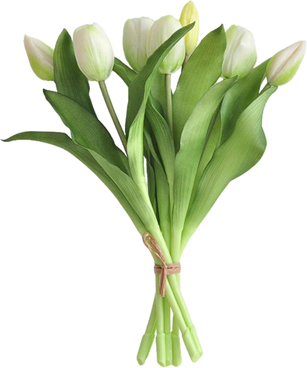 SnelShoppen - 7 Stuks Realistische Kunstmatige Tulpen - Witte Nepbloemen voor Bruiloft, Tafelversiering, Thuis, Feest, Kantoor en Hotel DIY Decoratie