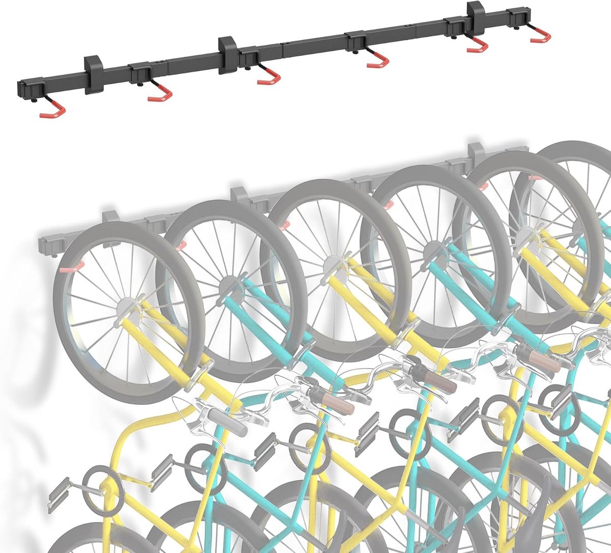 SnelShoppen - Wandbeugel voor 6 Fietsen, Verstelbare Haken voor Veilige Opslag van Fietsen, Ruimtebesparende Oplossing voor Thuis en Garage
