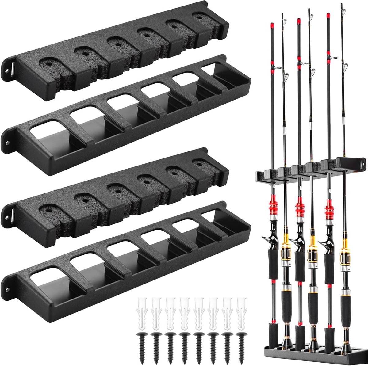 SnelShoppen - Rod Stand, Rod Holder, Wandmontage, 2 Paar Hengelhouders, Verticale Wandhouder voor 6 Hengels, Visgerei Opslag, Garage, Boot, Plafond