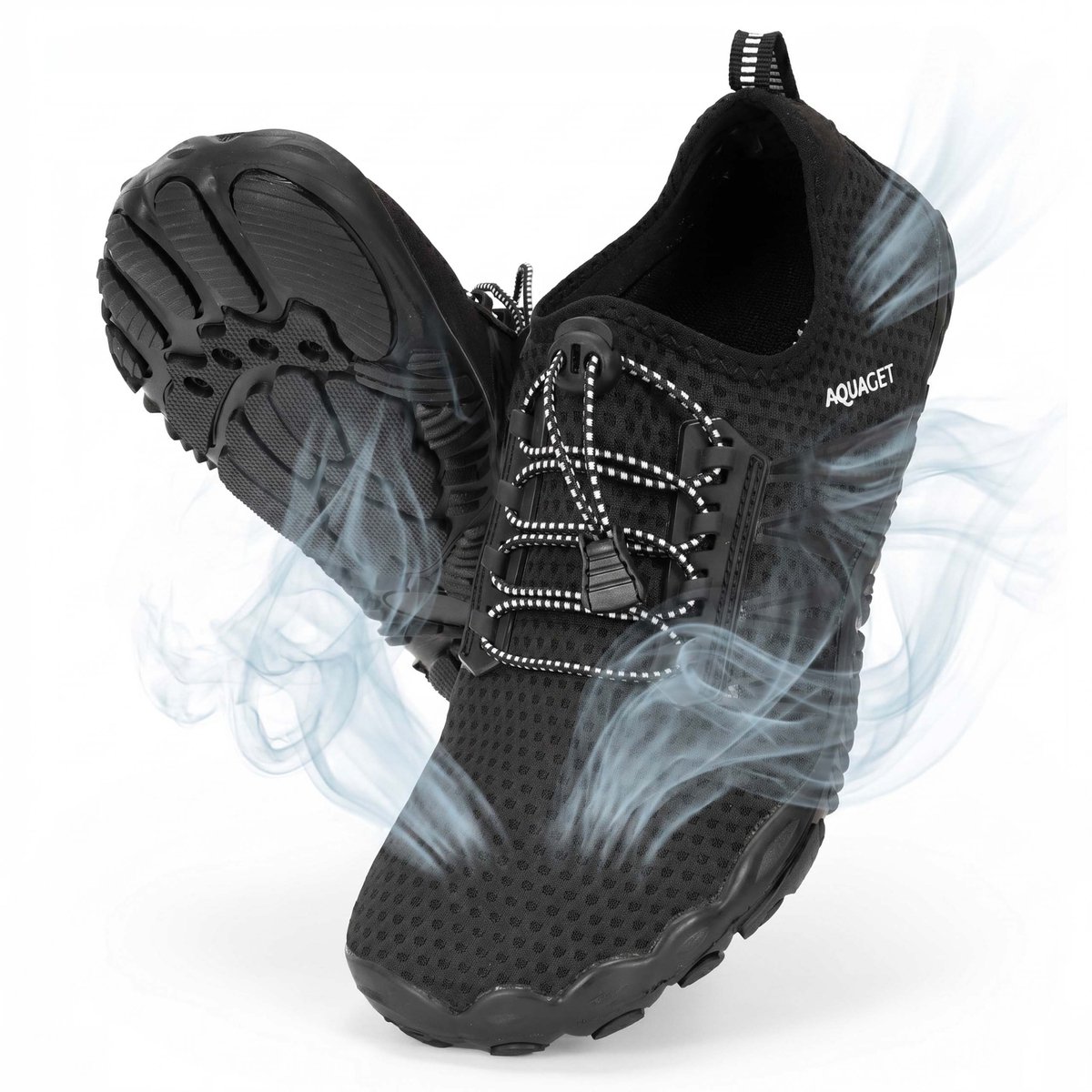 Aquaget® Waterschoenen - AQUA Shoes - Sneldrogend - Rubber - Unisex - Zwart - Maat 45