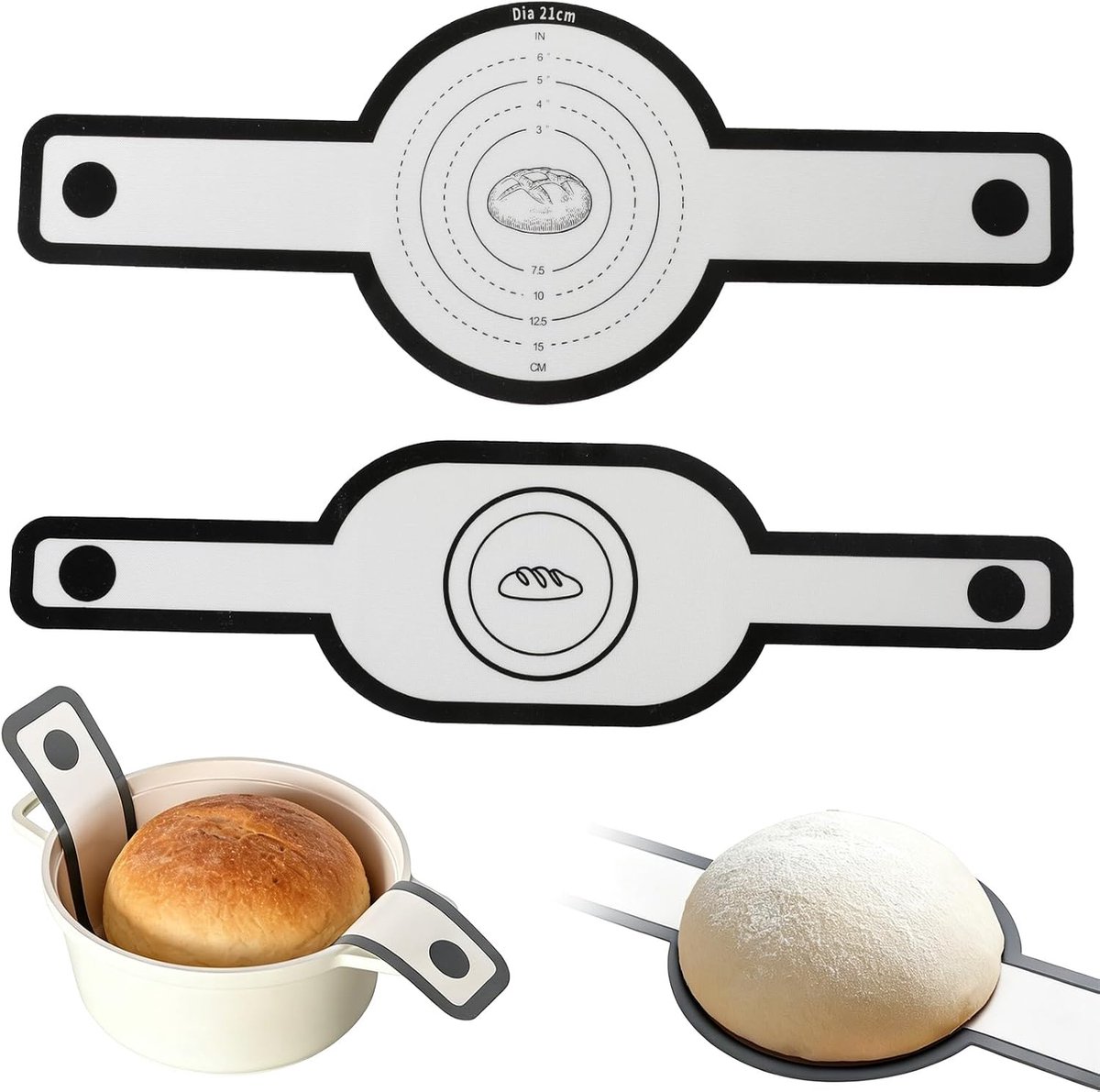 SnelShoppen - 2 Stuks Bakmat Brood met Lange Handgrepen - Ideaal voor Deeg en Broodbak in Dutch Oven - Anti-aanbak, Multifunctioneel, Keukenaccessoire