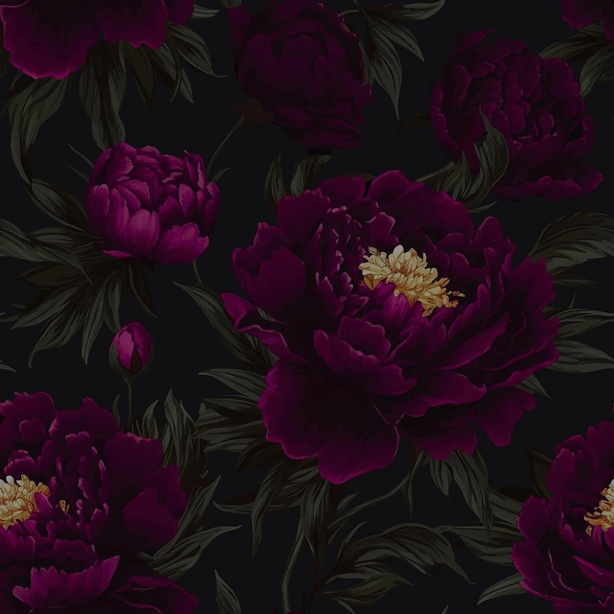 Donkerpaarse pioenrozen behang - Roze contactpapier 30.5 cm x 300 cm voor interieurdecoratie en wandversiering