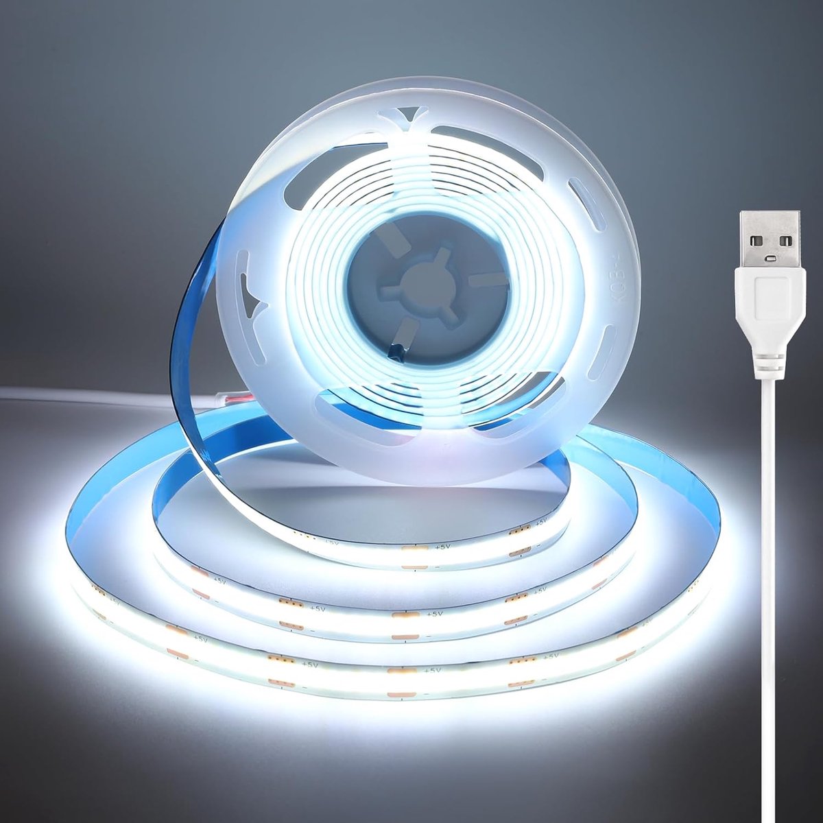SnelShoppen - USB COB LED Strip 2.5m, Flexibele LED Tape 5V 6000K, 8mm Breed, CRI 92+, Ideaal voor TV, Spiegel, Sfeerverlichting, Dimbaar, Cool White