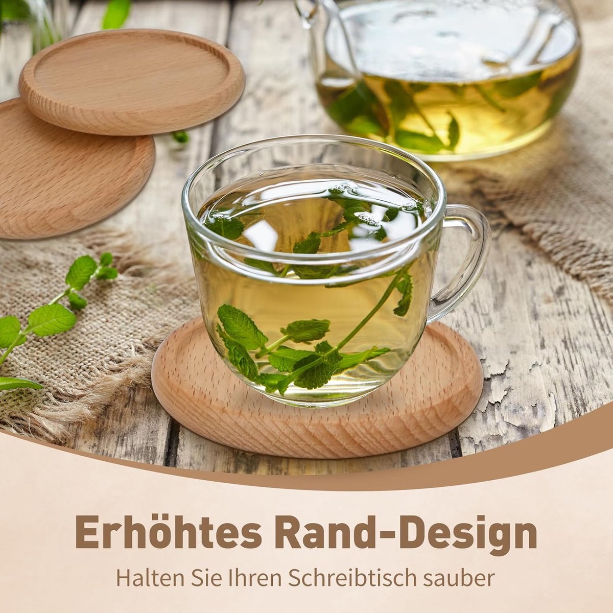 SnelShoppen - 4 Stuks Beukenhouten Kaarsenhouders 9 cm, Coasters, Kaarsenstandaards, Natuurlijk Houten Onderzetters voor Tafelversiering, Bruiloft, Do