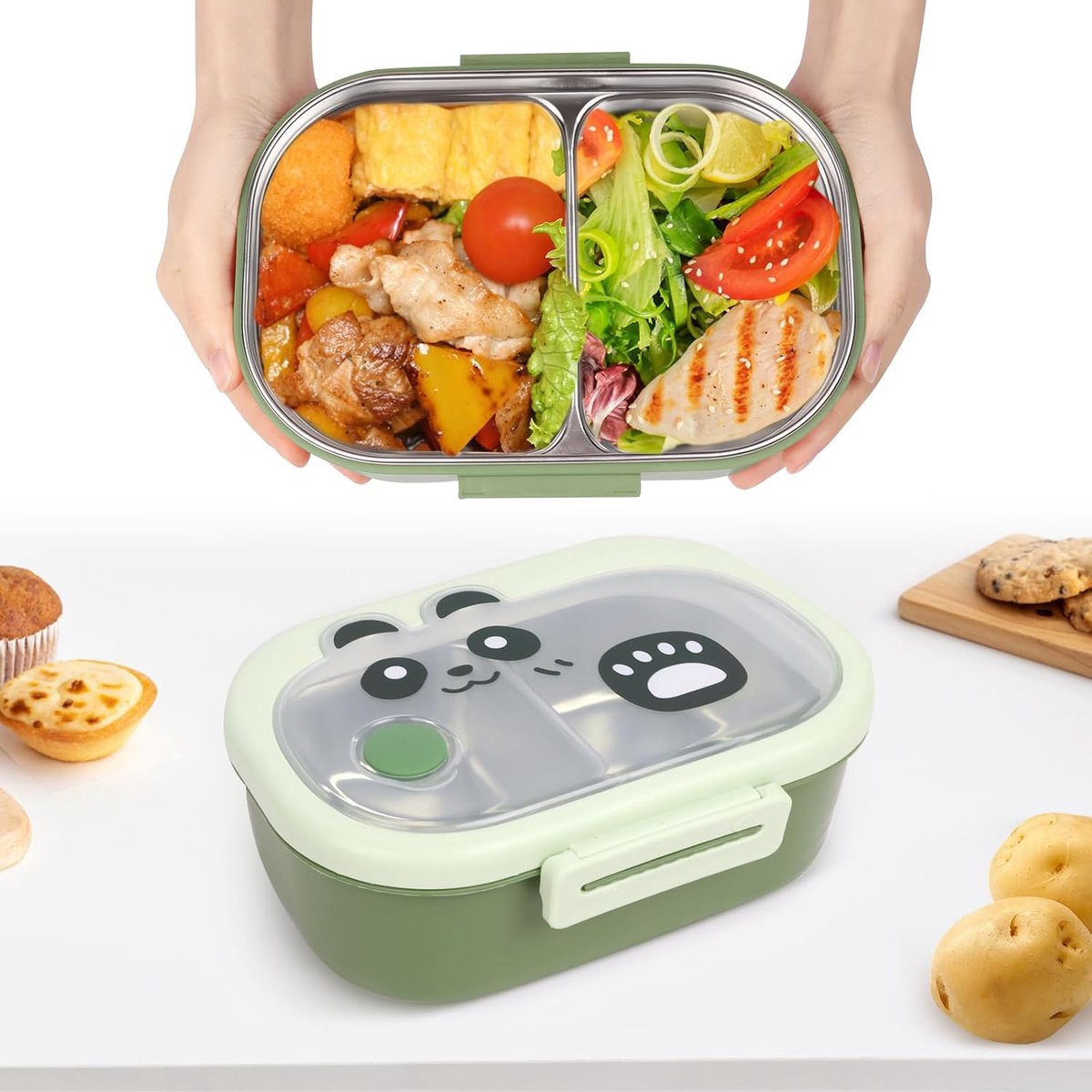 SnelShoppen - Kinderen Lunchbox RVS, Bento Box met 2 Compartimenten, Lekvrij en BPA-vrij, Ideaal voor School, Picknick en Dagelijkse Lunch, Vaatwasser