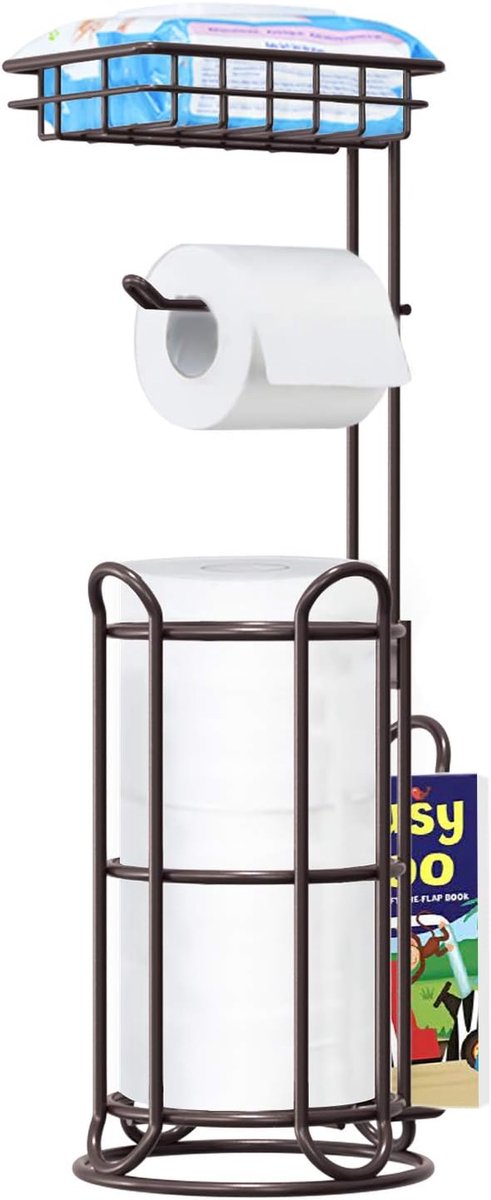 SnelShoppen - Vrijstaande Toiletpapierhouder met Plank - Tissue Roll Dispenser en Tijdschriftenrek - Geschikt voor Mega Rollen, Telefoon & Doekjes - S