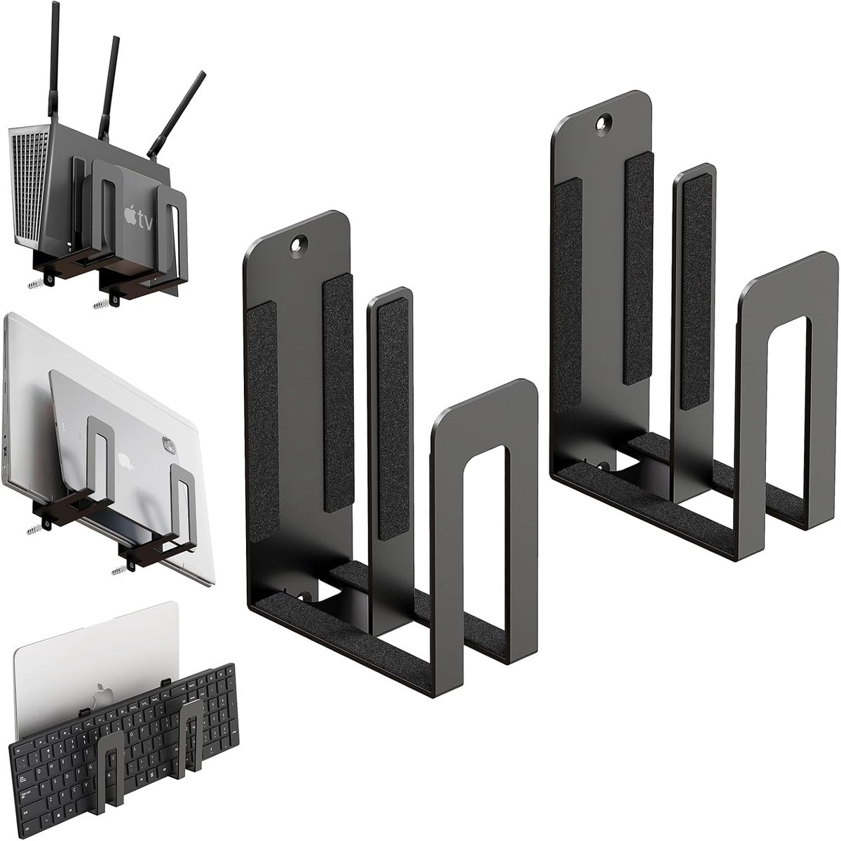 SnelShoppen - Laptop Wandbeugel, Universele Dubbele Laag Houder voor 2 Apparaten ≤ 38mm, Metaal Wandrek voor Laptop, Tablet, Toetsenbord, E-Reader, TV